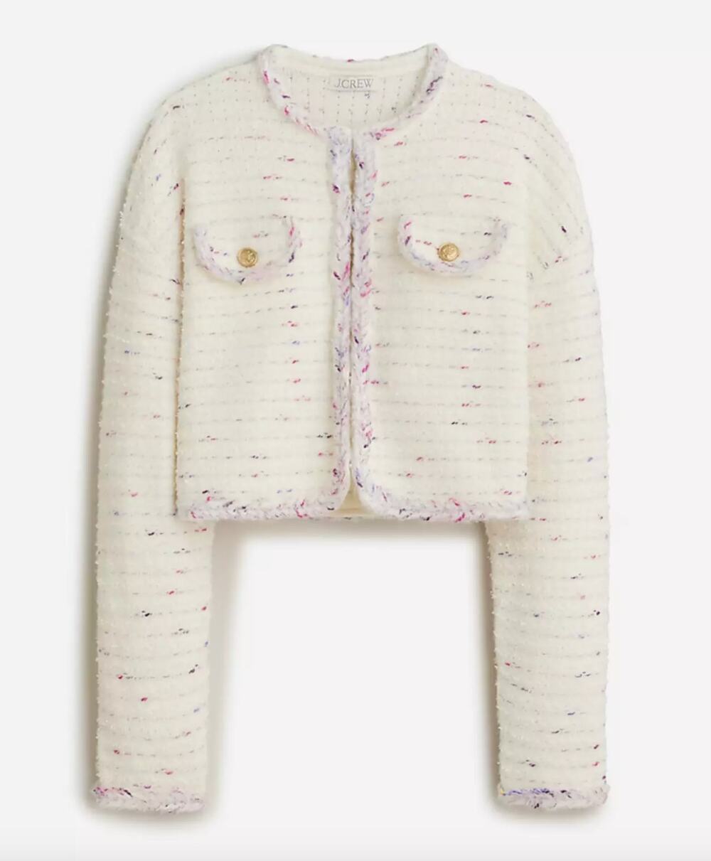 J.Crew Cropped Lady Jacket Marled Yarn Heather Ivory Wool Blend Preppy M NWT